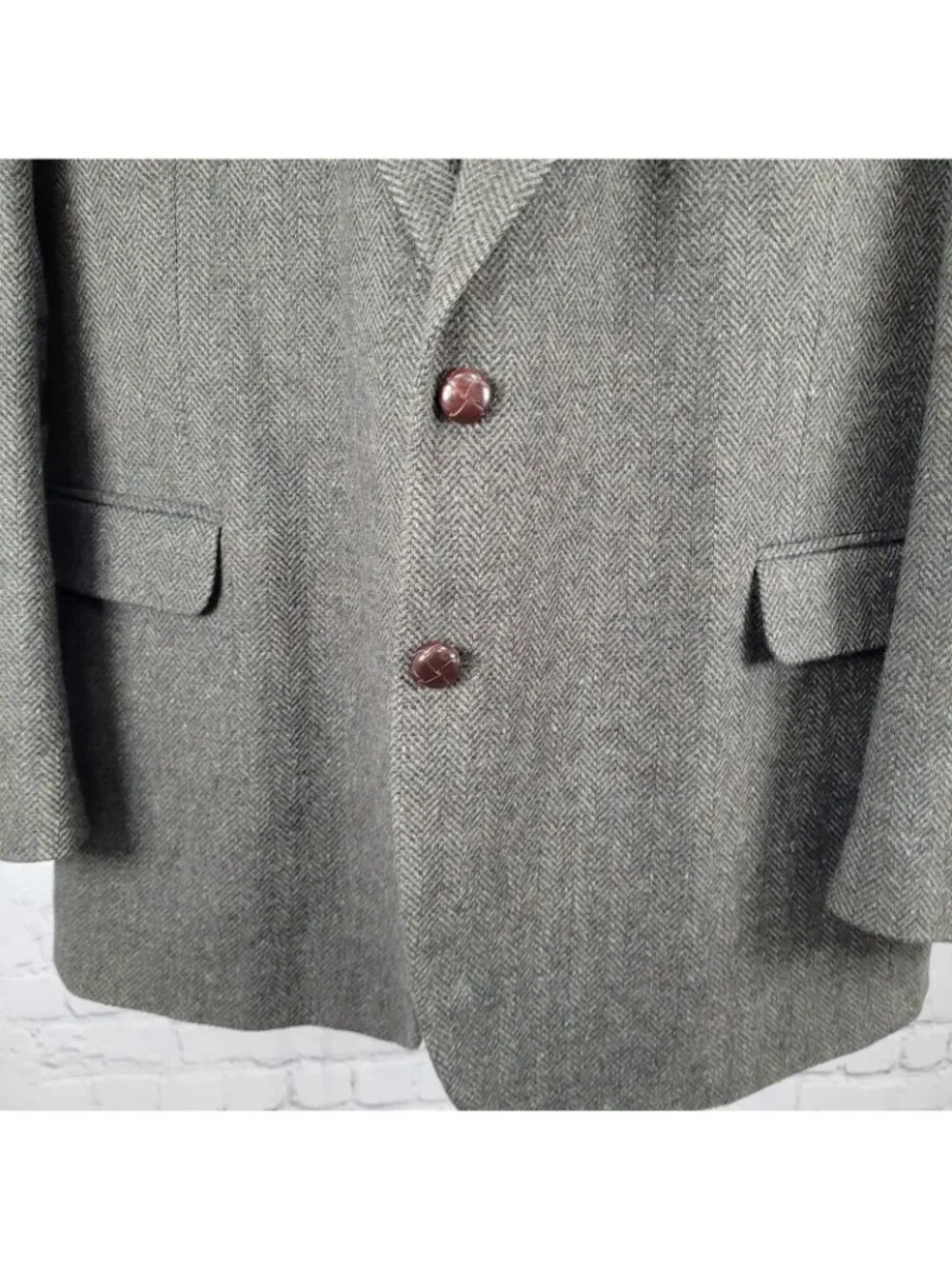 Deansgate Lambs Wool Herringbone Tweed 2 Brown Button Vented Suit Coat Size 46XL